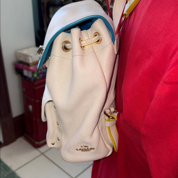 Coach Mini Backpack  F37789  leather cream/blue yellow red edging  2 turn locks main image 10